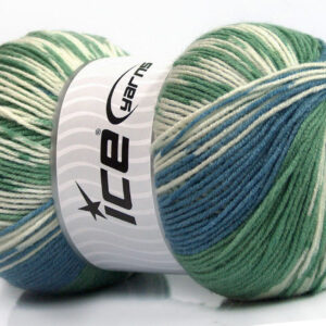 2x150gr Jacquard Wool Green, Blue, Cream
