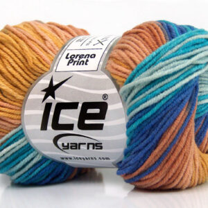 8x50gr Lorena Print Turquoise, Blue Shades, Rose Brown, Cafe Latte