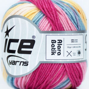 8x50gr Alara Batik Pink Shades, Blue, Yellow, Light Cream