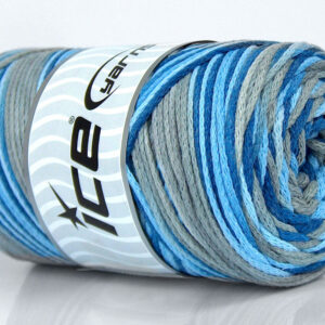 1x250gr Macrame Cotton Print Blue Shades, Grey Shades