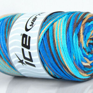 1x250gr Macrame Cotton Print Blue Shades, Brown Shades, Cream