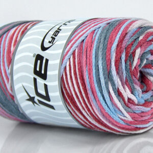 1x250gr Macrame Cotton Print Red, Pink Shades, Grey, Light Blue