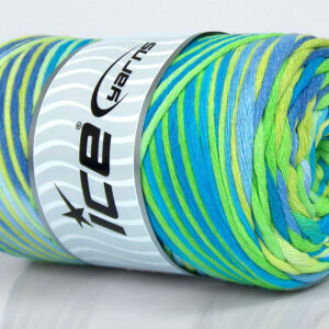 1x250gr Natural Cotton Color 3mm Green Shades, Blue, Lilac