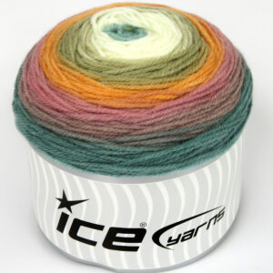 2x150gr Cakes Wool DK Green, Cream, Camel, Orange, Pink Shades