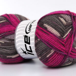 4x100gr Wool Design Fuchsia, Maroon, Grey Shades, White