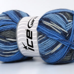 4x100gr Wool Design Blue Shades, Grey, White