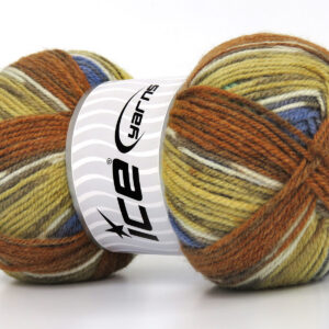 4x100gr Wool Design Brown Shades, White, Blue
