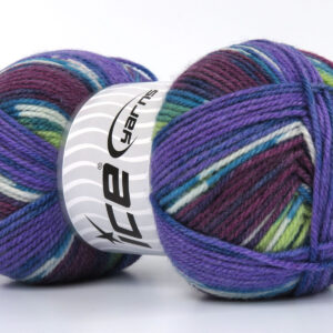 4x100gr Wool Design Purple, Turquoise, Maroon, Green, White