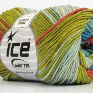 8x50gr Lorena Print Turquoise, Gold, Salmon, Green Shades