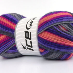 4x100gr Sock Varicolor Grey Shades, Lilac Shades, Salmon, Fuchsia