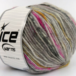 4x100gr Wool Varicolor Worsted Grey Shades, Fuchsia