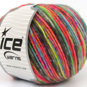 4x100gr Wool Varicolor Worsted Neon Colors, Black, Brown