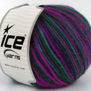 4x100gr Wool Varicolor Worsted Green Shades, Purple Shades