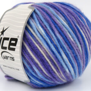 4x100gr Wool Varicolor Worsted Blue Shades, Lilac, White