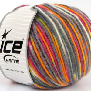 4x100gr Wool Varicolor Worsted Grey, Orange, Fuchsia, Cream