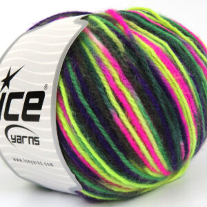 4x100gr Wool Varicolor Worsted Green Shades, Fuchsia, Purple