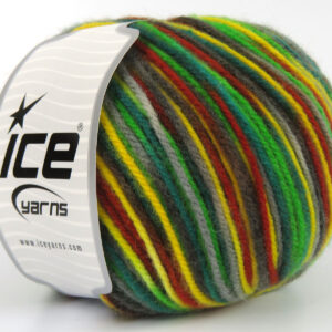 4x100gr Wool Varicolor Worsted Green Shades, Grey Shades, Copper, Yellow