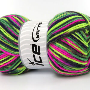 4x100gr Wool Varicolor Light Green Shades, Fuchsia, Purple