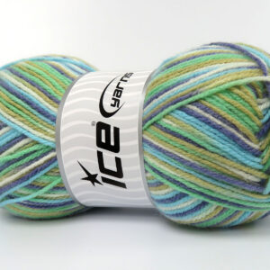 4x100gr Wool Varicolor Light Purple, Turquoise, Green Shades, Camel, Cream