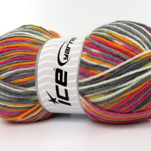 4x100gr Wool Varicolor Light Grey, White, Orange