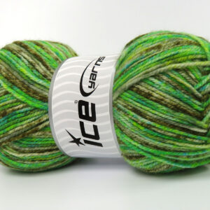 4x100gr Wool Varicolor Light Green shades, Brown Shades