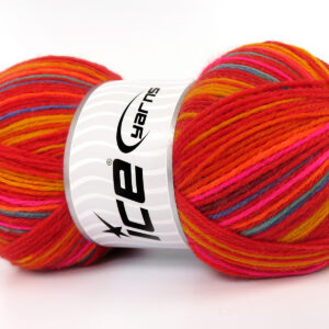 4x100gr Sock Varicolor Red, Gold, Pink, Green, Turquoise, Blue