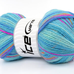 4x100gr Sock Varicolor Turquoise Shades, Orange, Pink, Blue, Green