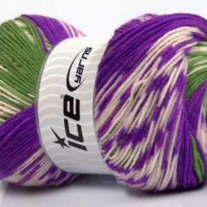 2x150gr Jacquard Wool Purple, Green, Cream