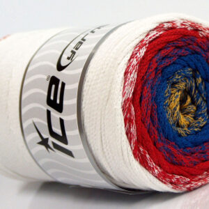 1x250gr Macrame Cotton Magic White, Red, Blue, Gold