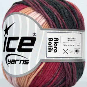 8x50gr Alara Batik Black, Pink Shades, Burgundy, Light Salmon