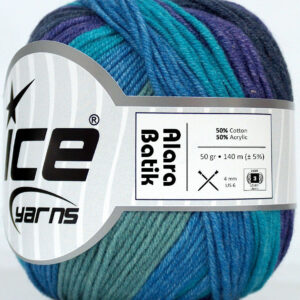 8x50gr Alara Batik Purple Shades, Turquoise, Jeans Blue, Green