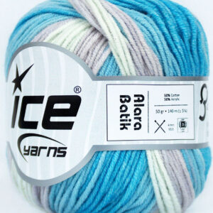 8x50gr Alara Batik Blue Shades, Light MintGreen, Light Grey