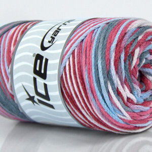 1x250gr Macrame Cotton Print Red, Pink Shades, Grey, Light Blue