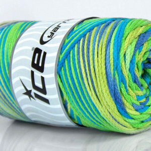 1x250gr Macrame Cotton Print Green Shades, Blue, Lilac