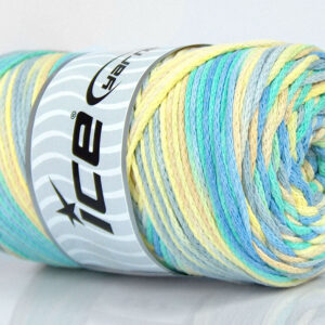 1x250gr Macrame Cotton Print Light Yellow, Light Grey, Green Shades