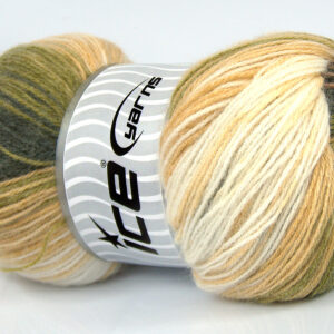 4x100gr Angora Batik Cream, Ecru, Brown Shades, Green Shades