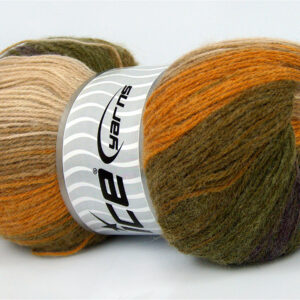 4x100gr Angora Batik Green Shades, Cream, Beige, Purple, Gold