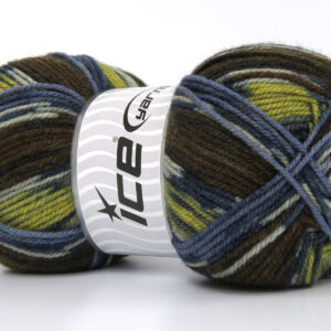 4x100gr Wool Design Brown Shades, Blue Shades, Olive Green, White