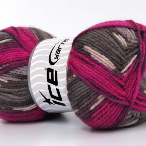4x100gr Wool Design Fuchsia, Maroon, Grey Shades, White