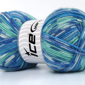 4x100gr Wool Design Blue Shades, Mint Green, White