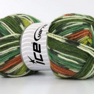 4x100gr Wool Design Green Shades, White, Orange