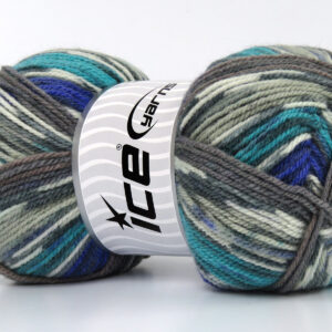 4x100gr Wool Design Grey Shades, Cream, Turquoise, Purple