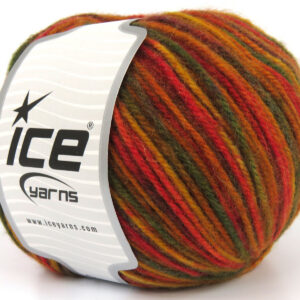 4x100gr Wool Varicolor Worsted Gold Shades, Green, Red Shades