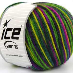 4x100gr Wool Varicolor Worsted Green Shades, Purple Shades, Yellow