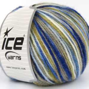 4x100gr Wool Varicolor Worsted Blue Shades, Camel Shades, White