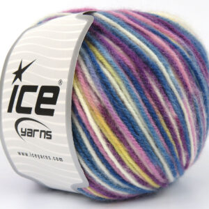 4x100gr Wool Varicolor Worsted Blue Shades, Purple, Pink, Yellow, White
