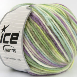 4x100gr Wool Varicolor Worsted Lilac, Mint Green, Yellow, Beige, White, Turquoise