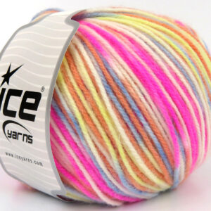 4x100gr Wool Varicolor Worsted Mint Green, Light Orange, White, Light Blue, Pink