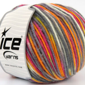 4x100gr Wool Varicolor Worsted Grey, Orange, Fuchsia, Cream