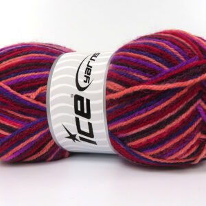 4x100gr Wool Varicolor Light Maroon, Purple, Salmon, Burgundy Shades, White